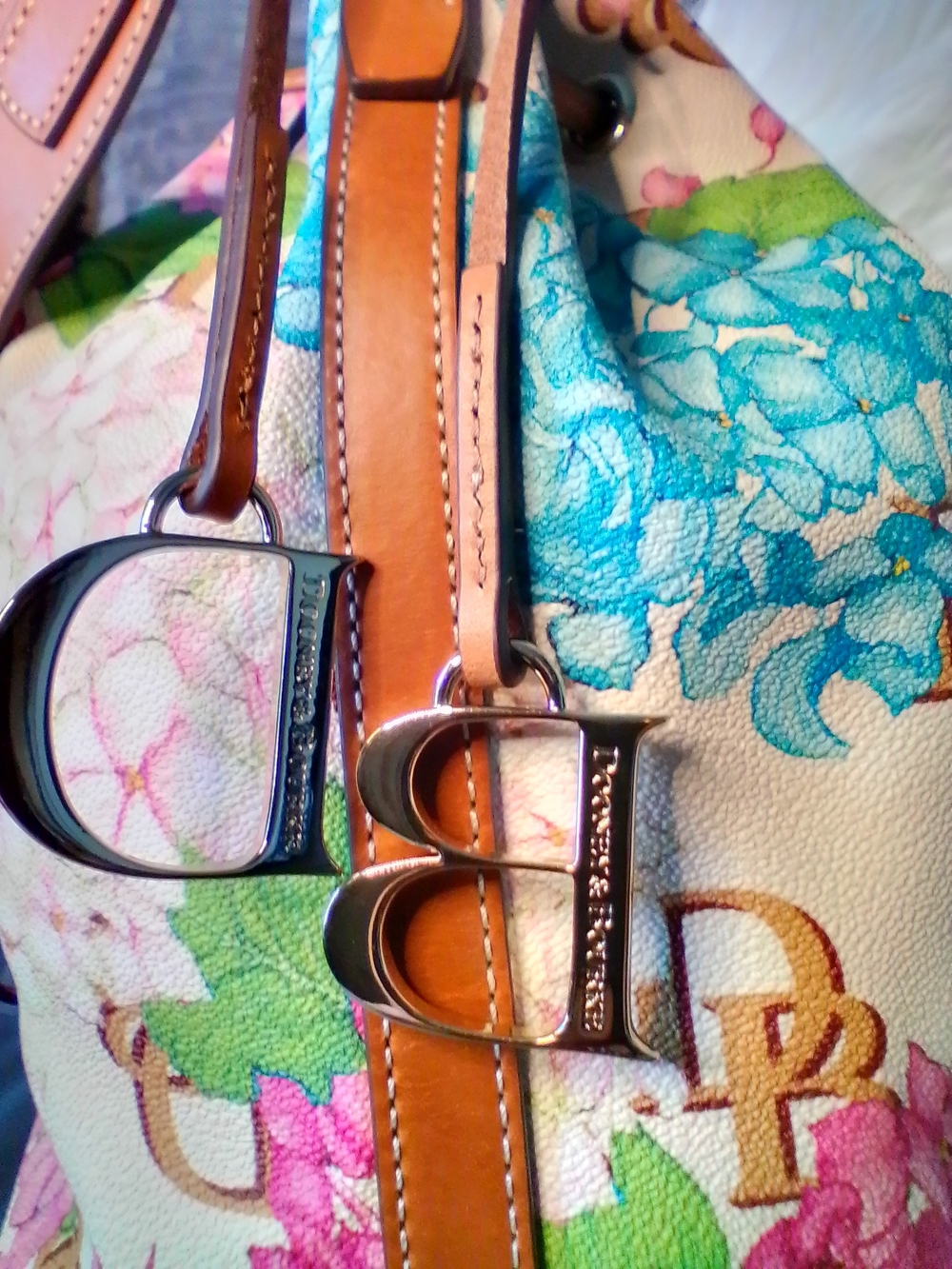 Dooney & Bourke Hydrangea Drawstring Bucket Bag in Pink, Teal & Cream - Picture 11 of 14